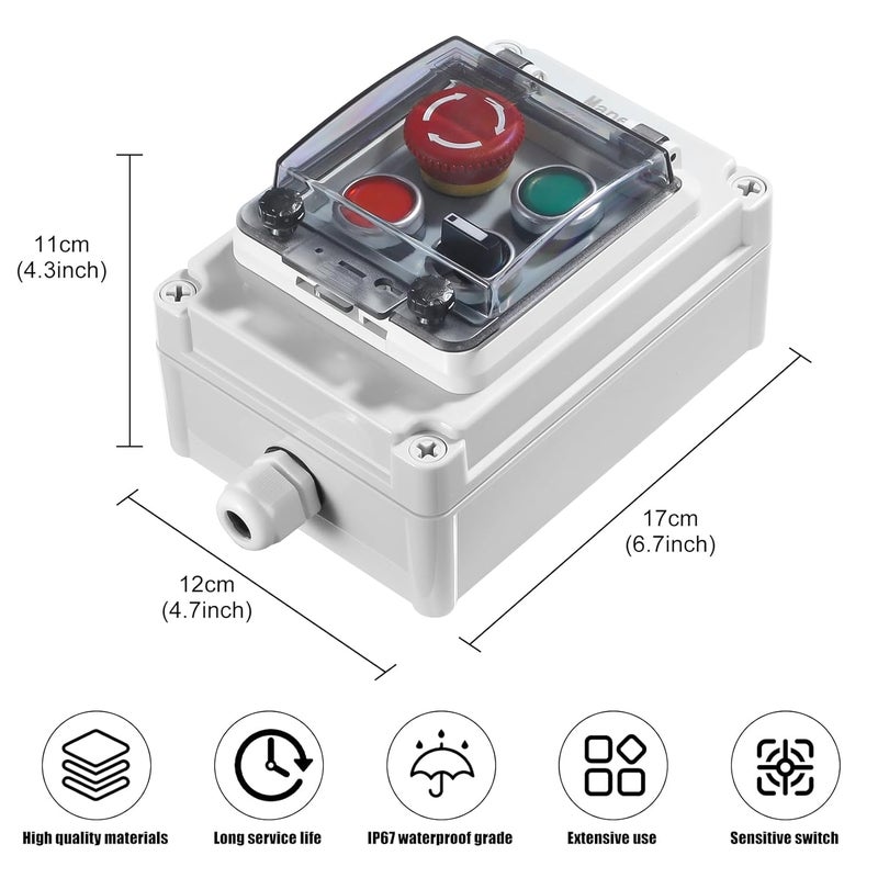 Manesi Push Button Switch IP67 Outdoor Waterproof Button Switch Box Emergency Stop Button Switch,Red/Green Instantaneous Button Switch and Selection Switch with Protective Cover Anti-Misoperation Switch - Image 2